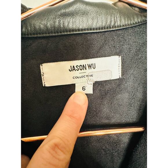 JASON WU Black Faux Leather Button Front Collared Pleated Mini Dress size 6 - Picture 10 of 13